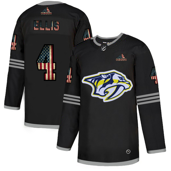 Men's Adidas Nashville Predators #4 Ryan Ellis 2020 Grey USA Flag Stitched NHL Jersey
